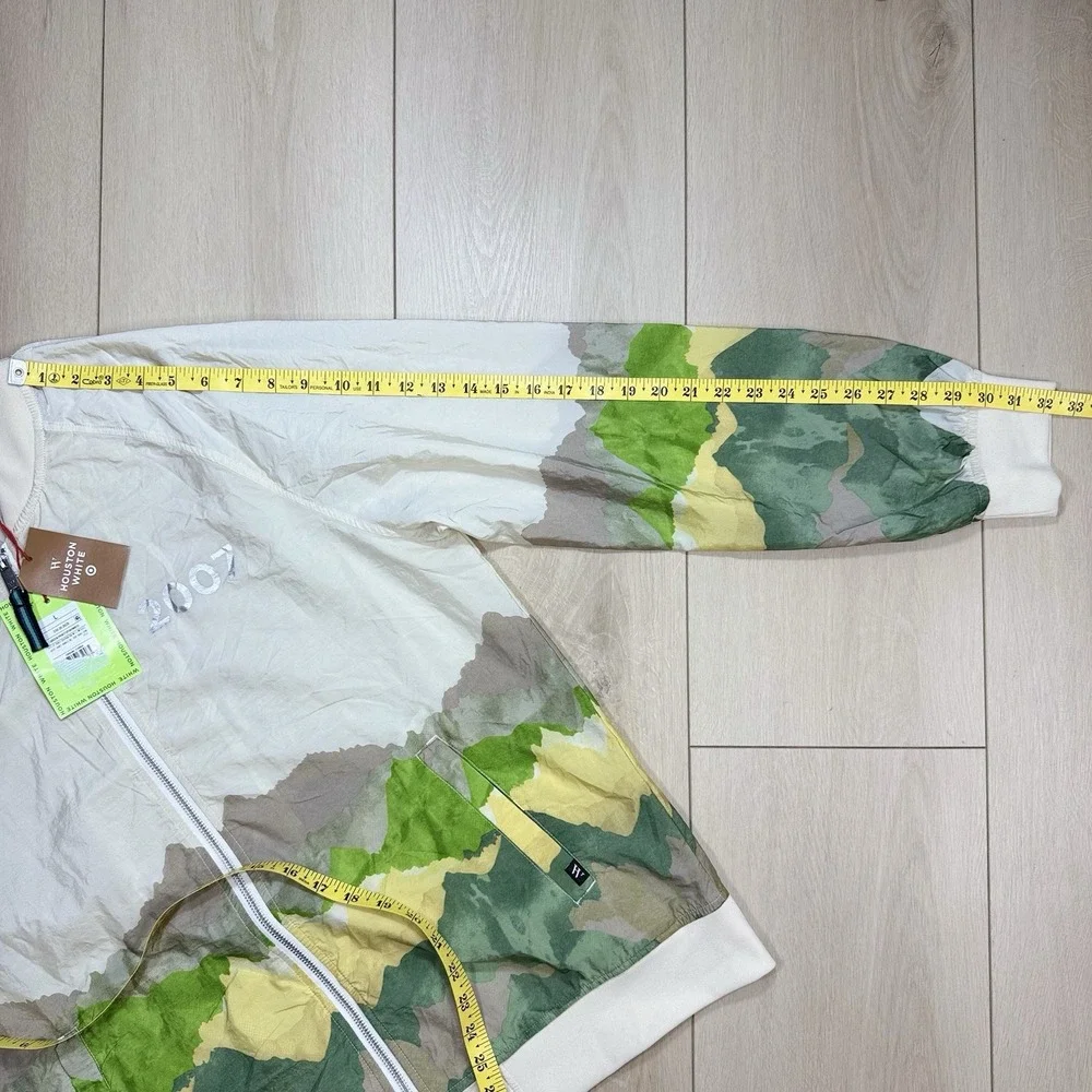 Houston White Target Mountain Print Nylon Zip Jacket Men's L 2007 Cream Green‎